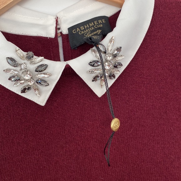 Charter Club Luxury Cashmere Jewel Burgundy White Layer Knit Sweater - Picture 6 of 16